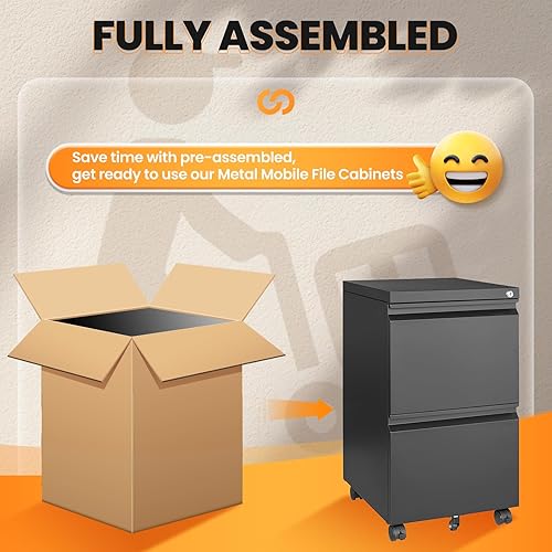 Vista 145 de Archivador de 3 cajones, archivador móvil totalmente ensamblado con cerradura para oficina en casa, caninete de metal con ruedas, cabina de tres
