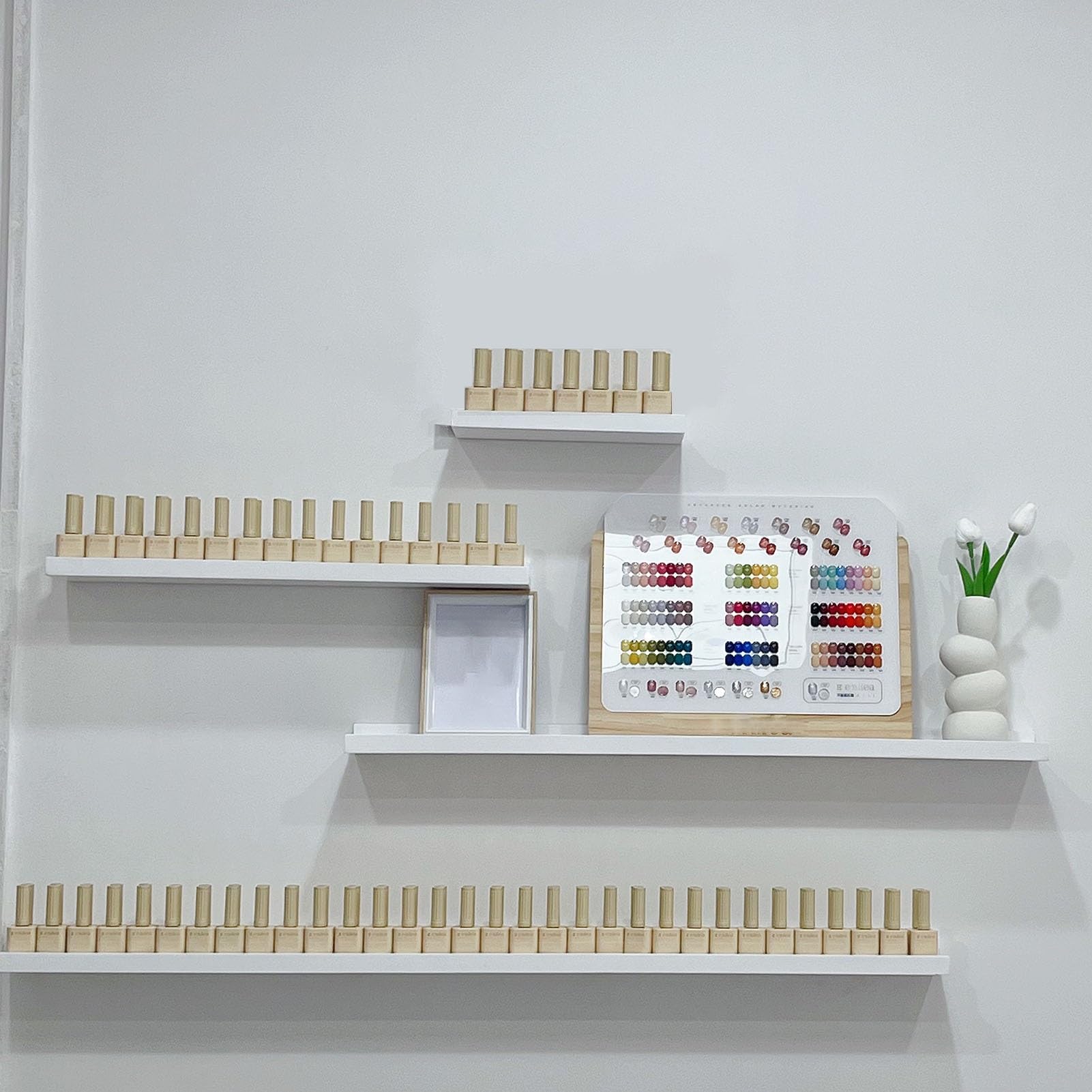 Porta Smalti Bianchi da Parete per Salone di Bellezza, Confezione da 4 Porta Smalti in Legno, Porta Decorazioni, Set di Organizer per Cosmetici E Vernici