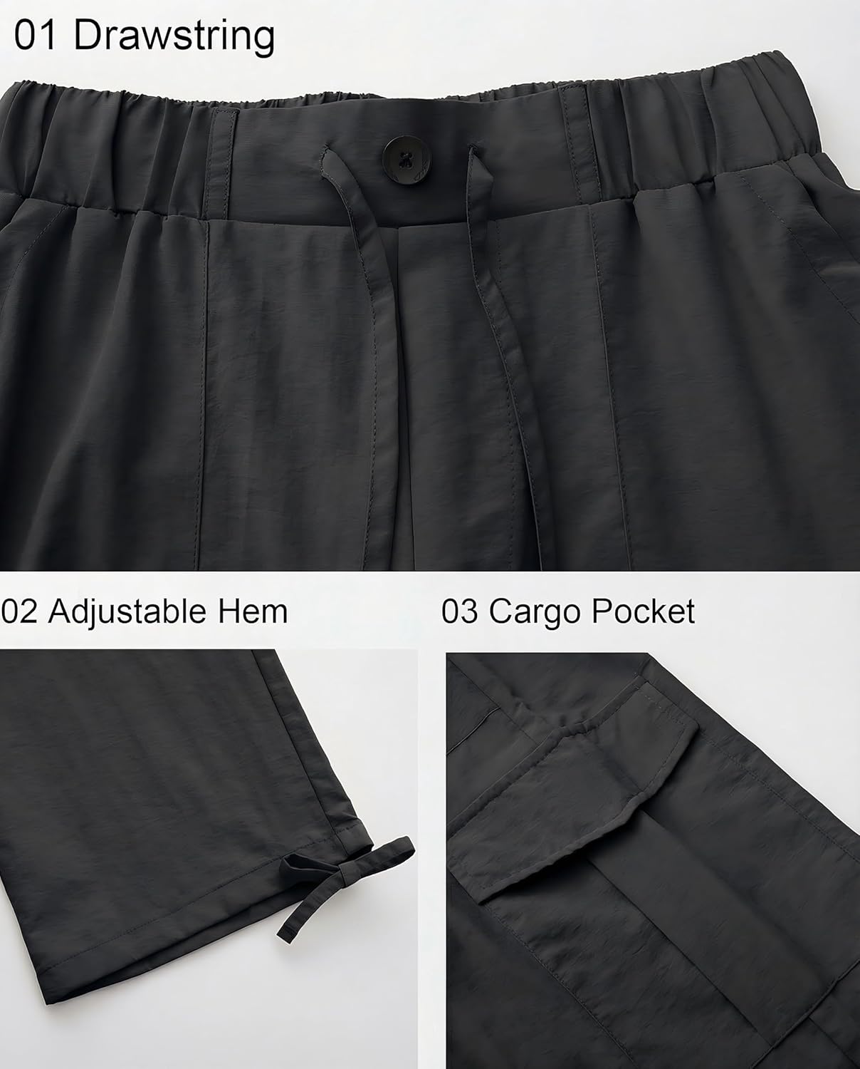 Womens Cargo Joggers Parachute Y2K Pants Lightweight Hiking Travel Scrub Pants Elastic Waist with Drawstring Quick Dry - Image 6