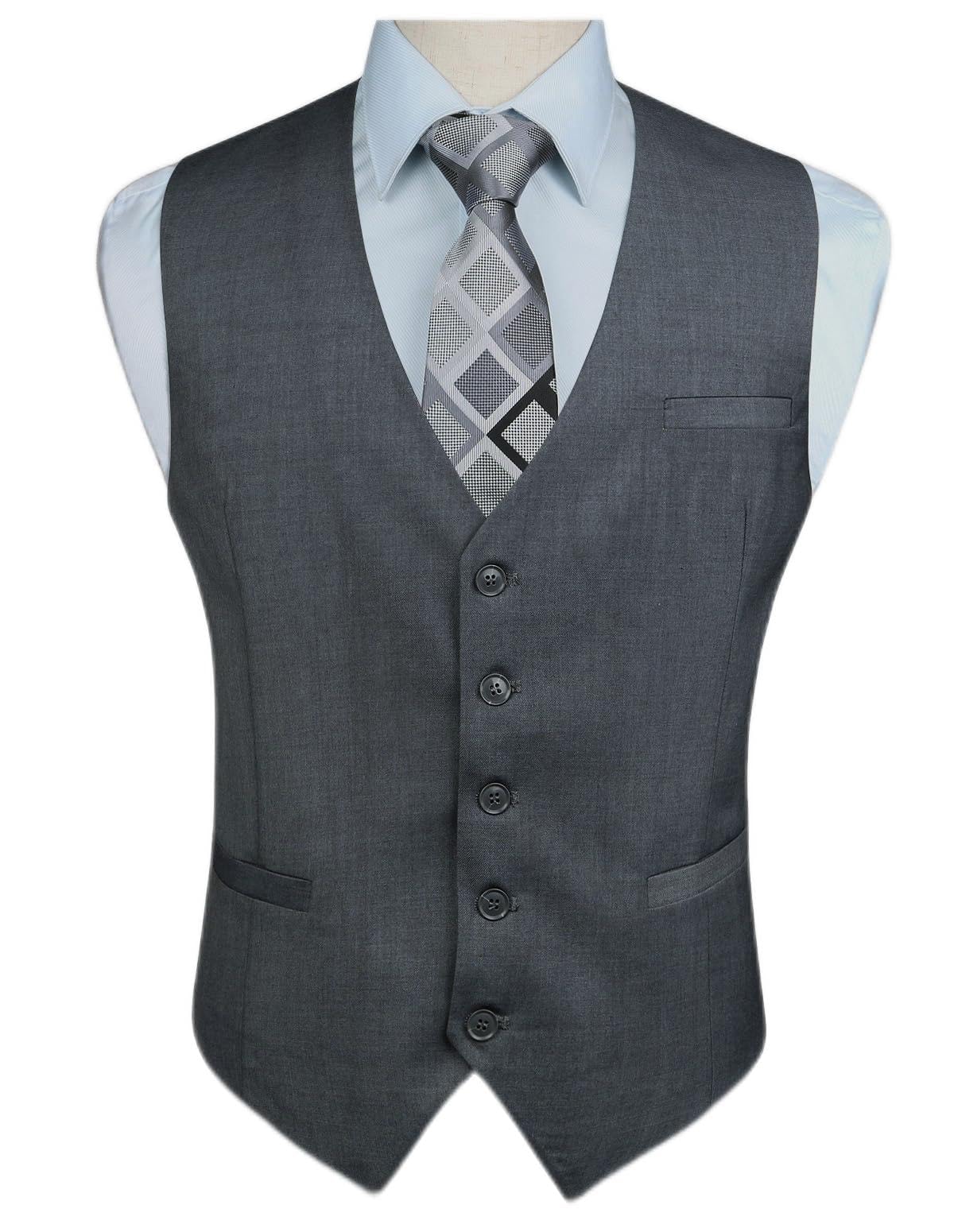 HISDERN Men’s Suit Vest Waistcoat with 3 Pockets Slim Fit for Business Formal Wedding Prom and Casual Tuxedo Wear