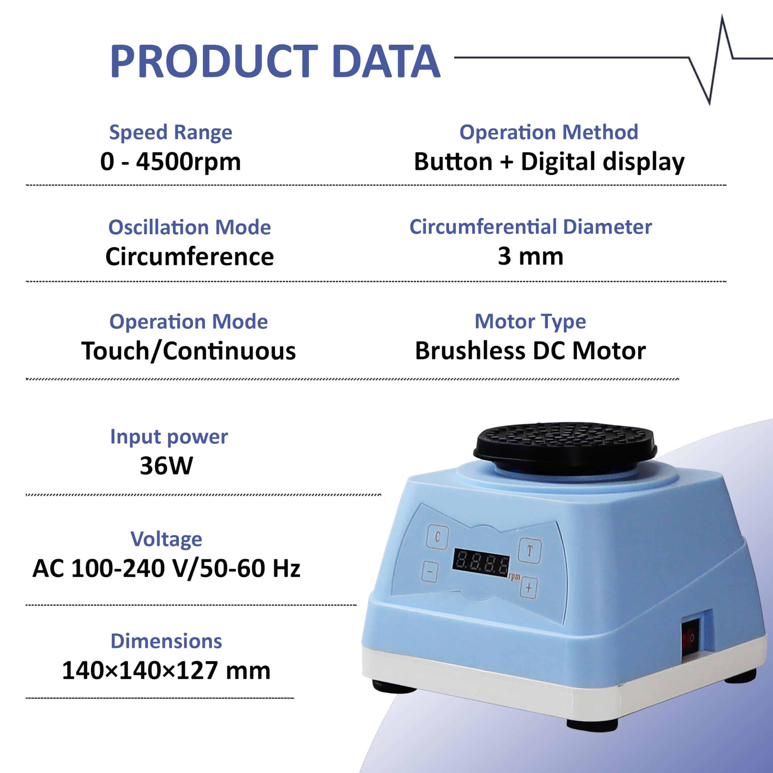 VS-VM100 Vortex Mixer, 0~4500rpm, display digitale, vortice da laboratorio per provette e provette centrifughe