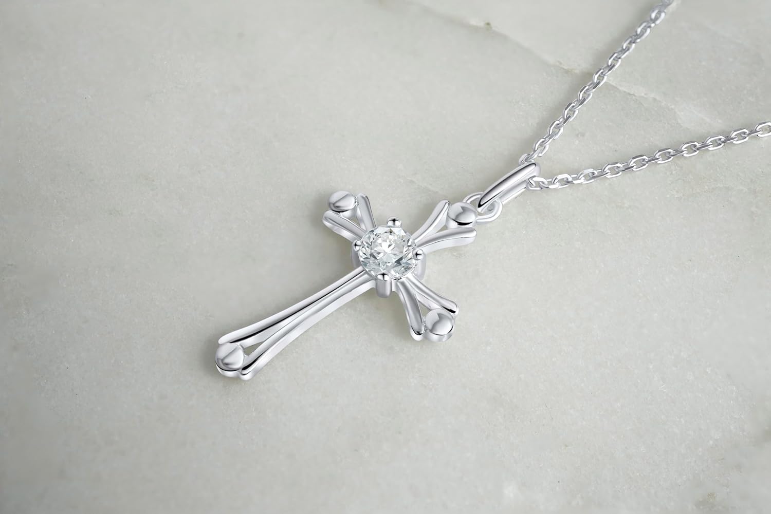 Luv And Gratitude Granddaughter Necklace, Sterling Silver CZ Cross Necklace for Granddaughter