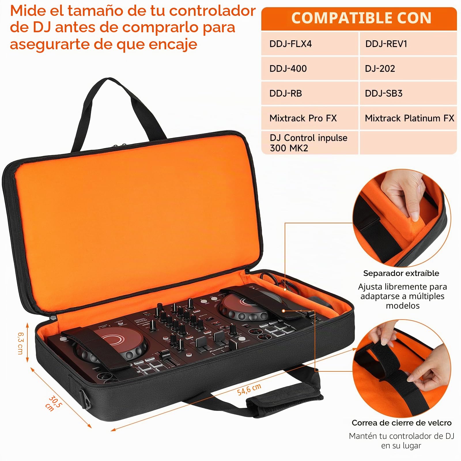 Funda para controlador de DJ compatible con Pioneer DDJ-FLX4/DDJ-REV1/DDJ-400/DDJ-SB3/DDJ-RB, bolsa de almacenamiento acolchada para controlador de DJ que se ajusta a Numark Mixtrack Pro FX/Platinum