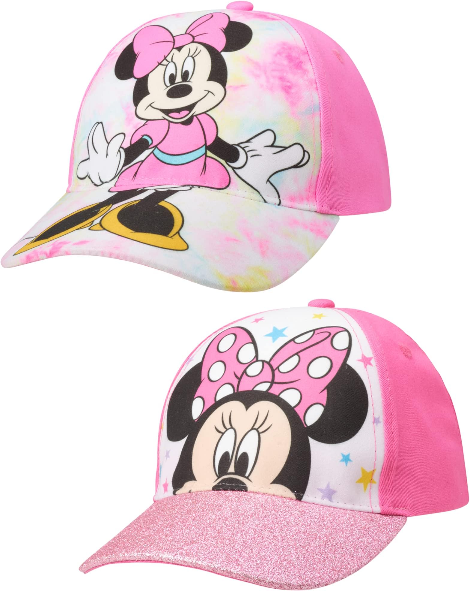 Girls' Disney Minnie Mouse Kids Baseball Cap 2 Pack, Adjustable Hats Set for Girls, Age 4-7 Years