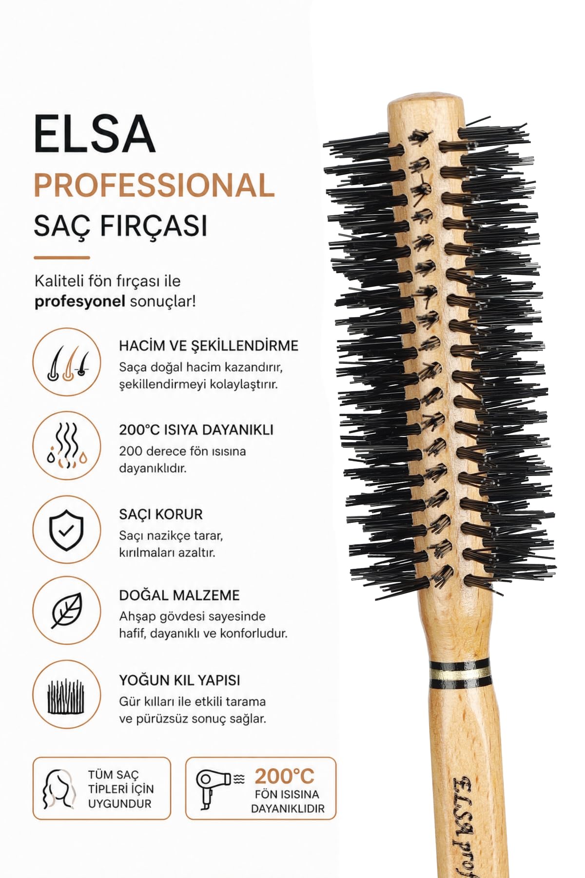 Elsa Professional 2002 Sert Natürel Saç Fırçası