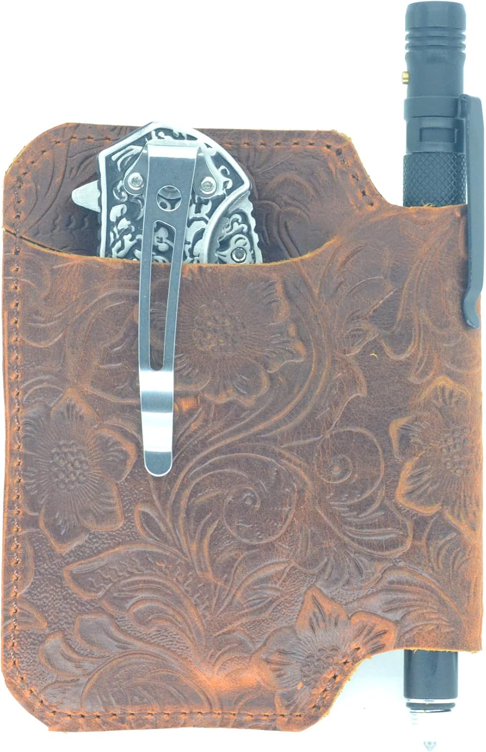 JJNUSA Genuine Leather Multitool Belt Sheath Organizer, EDC Belt Pouch for Men, Holder Mini Leather Pocket Organizer Slip, Flashlight Holder, Pen Holder, Knives Sheath Holster