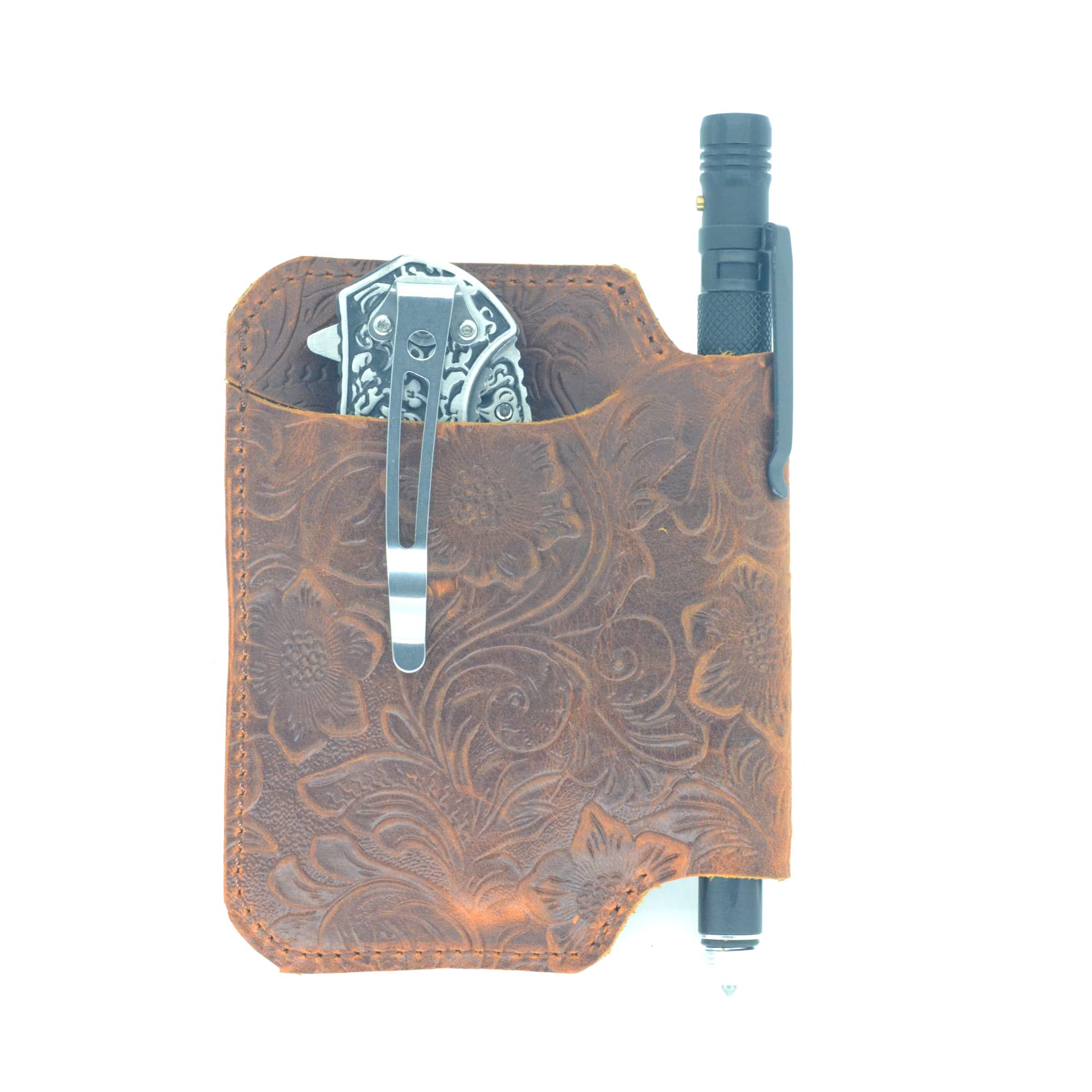 JJNUSA Genuine Leather Multitool Belt Sheath Organizer, EDC Belt Pouch for Men, Holder Mini Leather Pocket Organizer Slip, Flashlight Holder, Pen