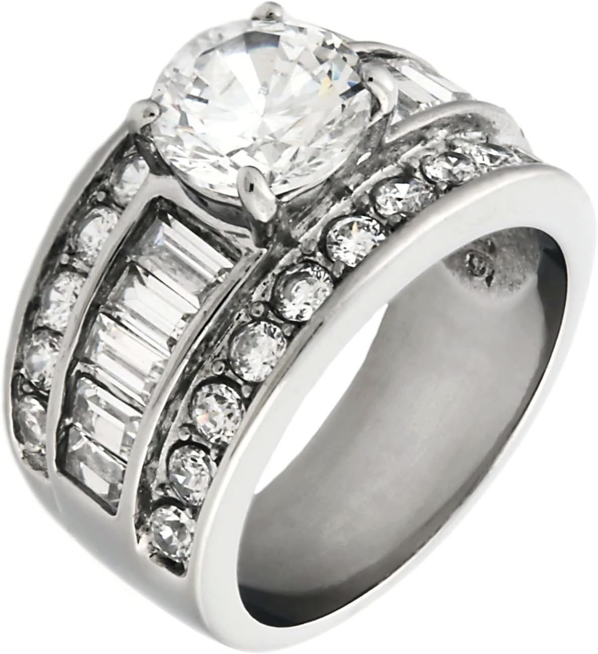 Bienna: 5.2ct Ice on Fire CZ 3 in 1 Stacked Bridal Wedding Ring Set 316 Steel, 3076A
