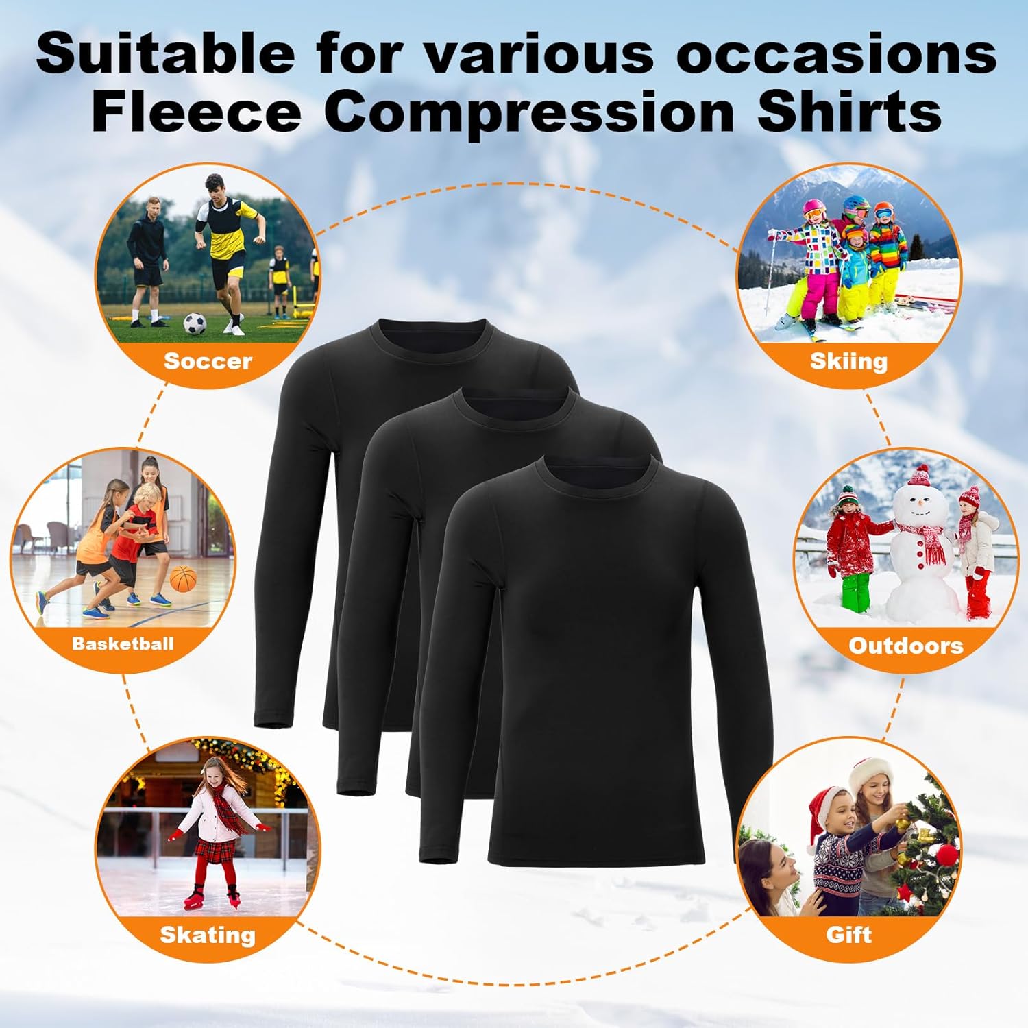 Suhine 3 Pcs 5-14Y Youth Boys Thermal Compression Shirts Fleece Athletic Baselayer Long Sleeve Soccer Baseball Undershirt - Image 6