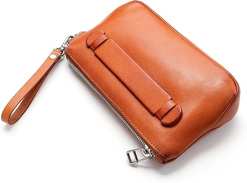 IJUN Bolso de mano vintage hecho a mano para mujer, cuero de vaca curtido vegetal de aceite de grano completo