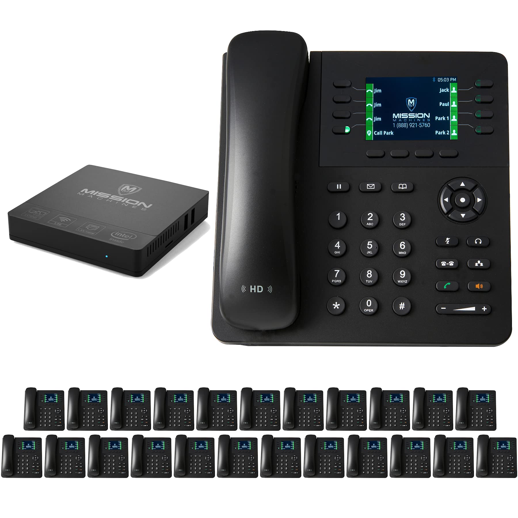 Mission Machines S-100 Business Phone System: Essential Pack - Auto Attendant/Voicemail, Cell & Remote Phone Extensions, Call Recording & Mission Machines Phone Service for 2 Month (24 Phone Bundle)