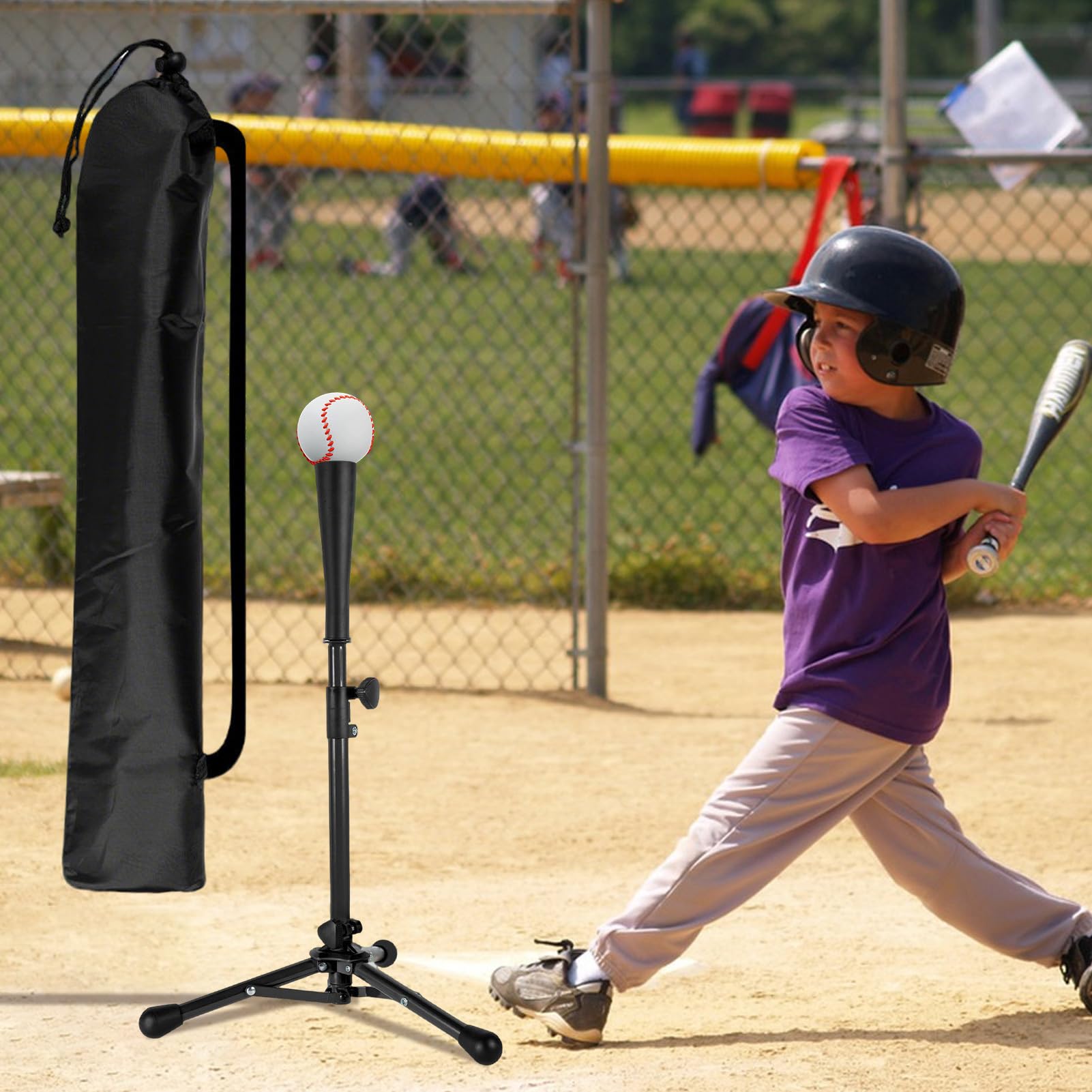 tee de béisbol Juvenil, Camisetas de béisbol para Golpear - Altura Ajustada T Ball Ball Batting tee - con el trípode de Soporte ergonómico de la Bolsa Reutilizable para el Lanzamiento de