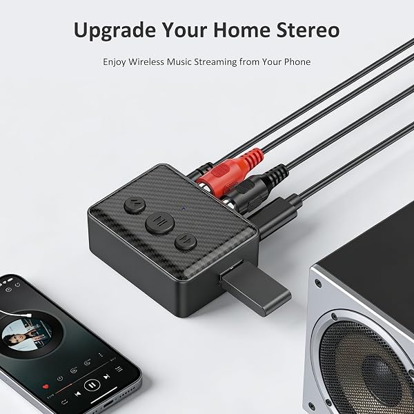 Ricevitore Audio Bluetooth 5.4,Adattatore Bluetooth con Uscita RCA/AUX Jack 3,5mm e Controllo Volume,Supporto USB,Ricevitore Bluetooth per Auto & sistema stereo in streaming di musica domestica, HiFi - 4