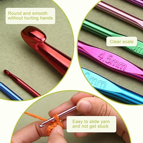 Miniatura 5 de Zlulary Juego de ganchos de ganchillo, kit de agujas de ganchillo, ganchos de ganchillo para principiantes con pequeños ganchillos, agujas de hilo,
