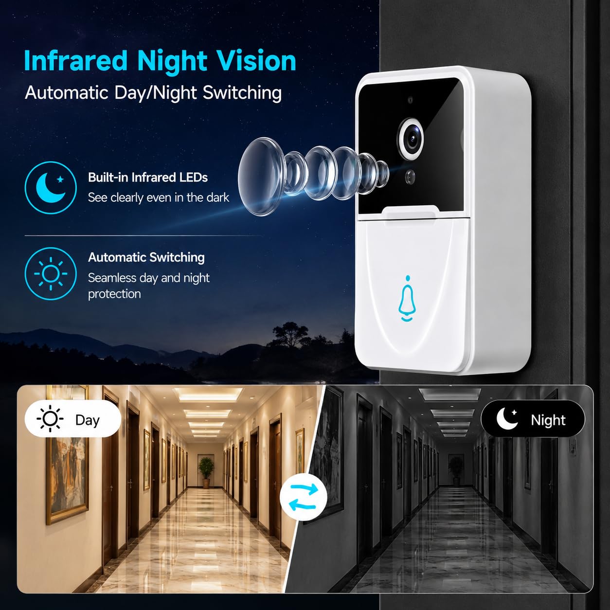 Intellibell Sonnette vidéo avec caméra WiFi HD et interphone bidirectionnel