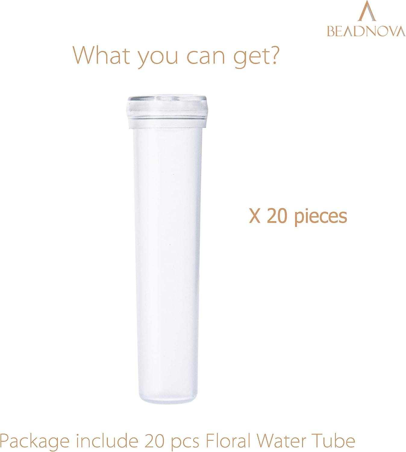 BEADNOVA Floral Water Tubes 2.8 Inch Plastic Water Tubes for Floral Flower Vials with Caps for Flower Arrangement Decoration (Clear, 20 Pcs)