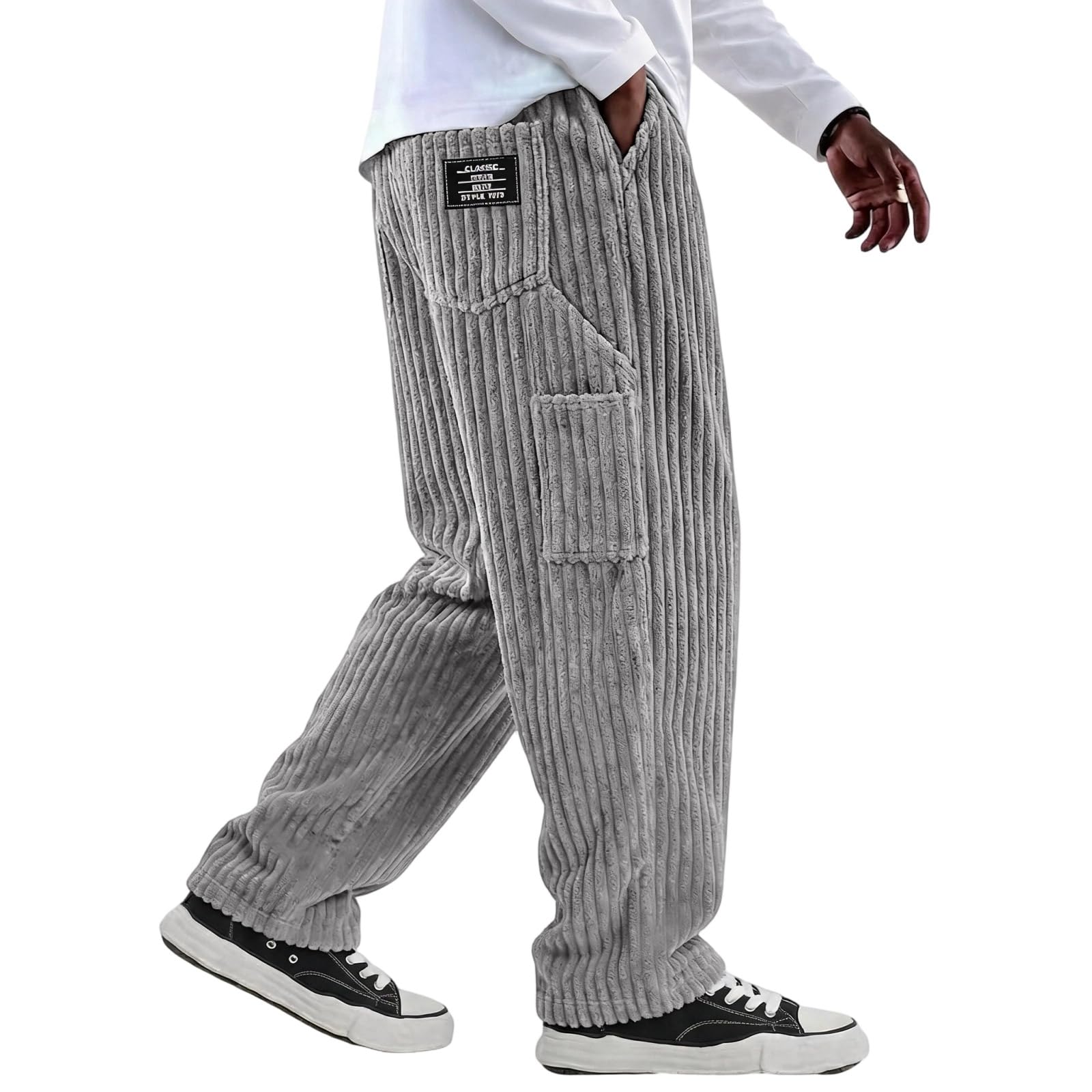 Da In Velluto A Coste Casual Vintage Americano Gamba Dritta Ampia Con