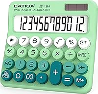Vista 13 de CATIGA Calculadora de interruptor mecánico con energía solar y batería doble, pantalla LCD grande de 12 dígitos, calculadora de escritorio estética