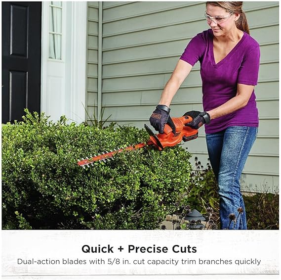 BLACK+DECKER 20V MAX Hedge Trimmer Cordless, 18 inch Blade, (1) Battery and Charger Included, Light Weight Reduced Vibration, Bush Trimmer Hedger (LHT218C1)