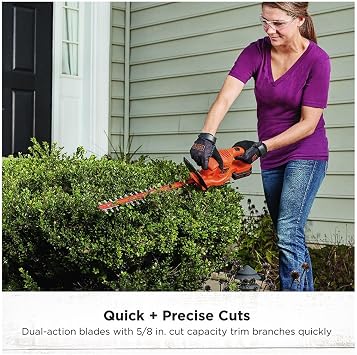BLACK+DECKER 20V MAX Hedge Trimmer Cordless, 18 inch Blade, (1) Battery and Charger Included, Light Weight Reduced Vibration, Bush Trimmer Hedger (LHT218C1)