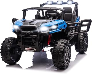 JOYMOR 2-Seater 24V Ride On UTV Truck with Remote Control, 3 Speeds Electric Car with Spring Suspension LED Music, 4 Motors Power Wheel for Kids Ages 3-8, 135 lbs Weight Capacity (Blue)