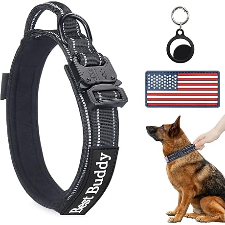 XL Black Tactical Dog Collar - Reflective, Adjustable Military Nylon for Labrador...