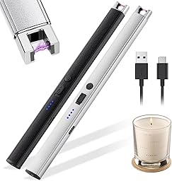 2 Piezas Encendedor Eléctrico de Arco, Recargable USB con Indicador LED, Resistente al Viento Sin Butano, Doble Seguridad, Negro y Plateado, Ideal para Velas, Cocina, Chimenea y Camping