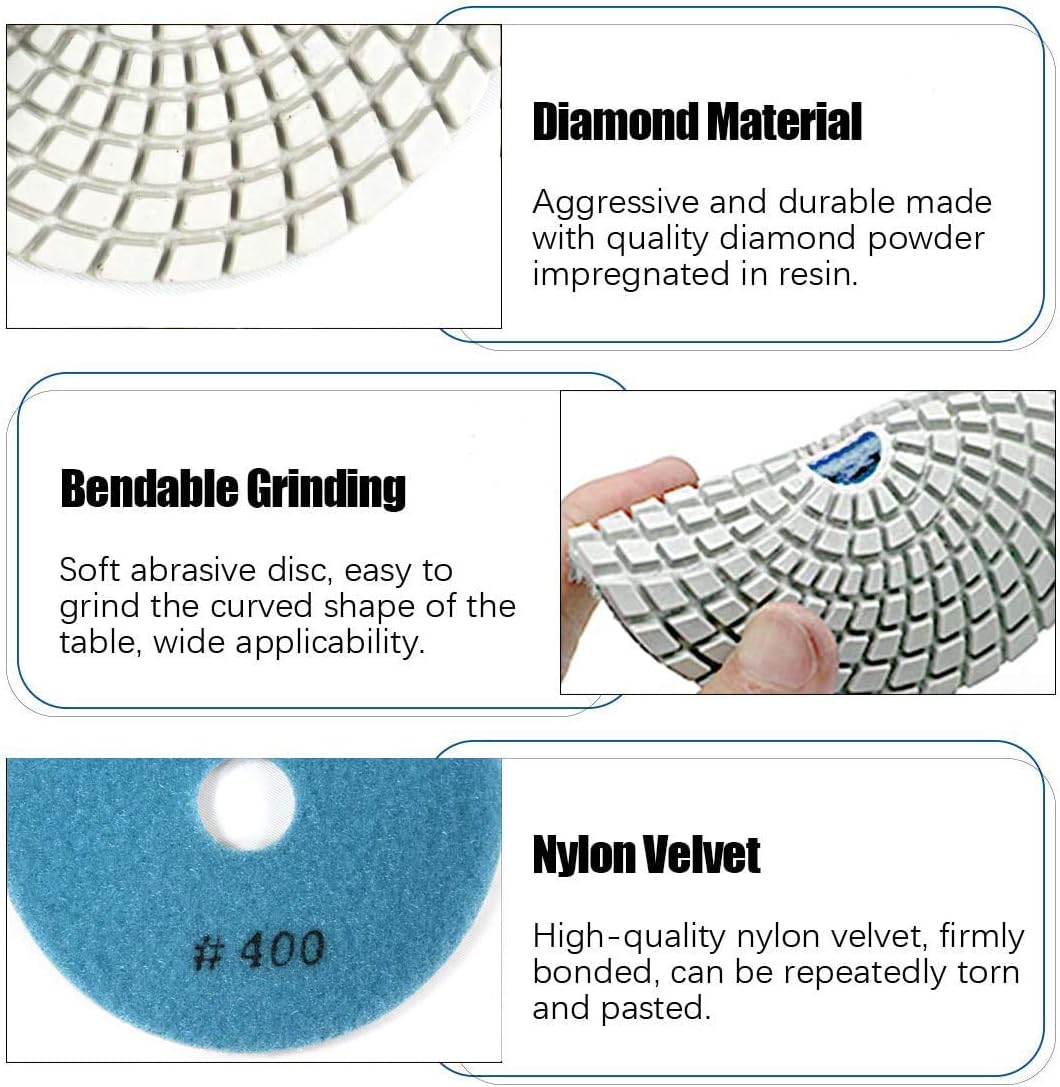 Diamond Polishing Pads 4 inch, Wet and Dry Polishing Tools Kit for Concrete, Granite, Marble, Quartz and Ceramic Tile Polishing. (200# - 10Pack) - - 