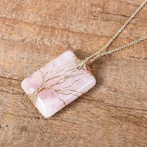 Miniatura 3 de YGLINE Colgante de cristal curativo de cuarzo rosa envuelto en alambre de cobre con piedras preciosas naturales, 3