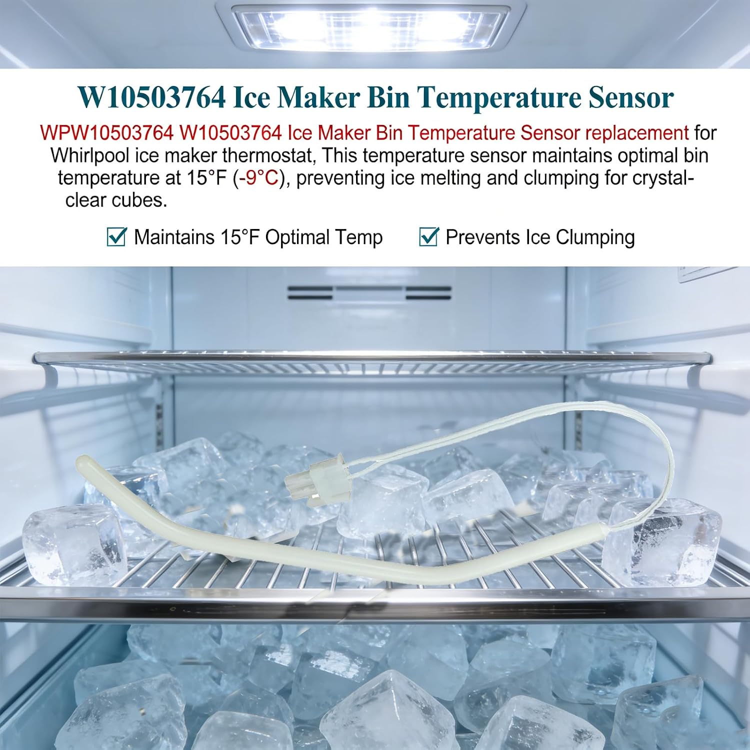 Whirlpool WPW10503764 Ice Maker Bin Thermostat for Refrigerator | Direct Replacement for W10503764 2185679 2217288 2313633 - Fixes E5/F5 Error Prevents Ice Melting