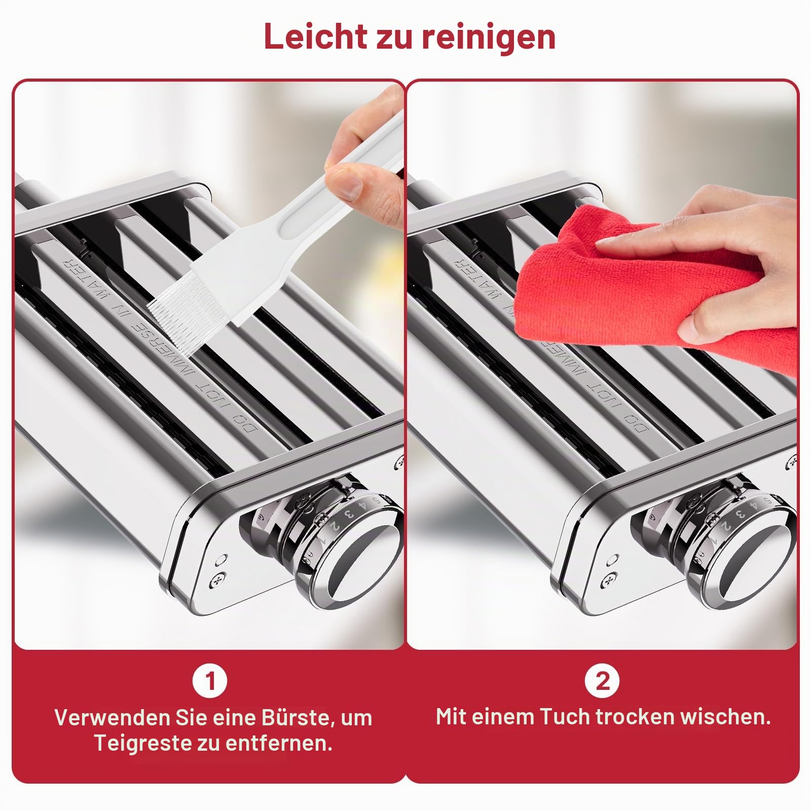 COFUN Edelstahl Nudelaufsatz Set für KitchenAid Standmixer, 3 in 1 Pasta Zubehör für KitchenAid Nudelvorsatz, Inkl FettuccineSchneider, SpaghettiSchneider & Nudelwalze, mit Edelstahl Führungsblech