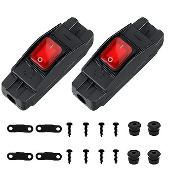 Waterproof Inline Cord Switch Cord Button Switch On/Off AC/DC 12V-250V | Heavy Duty Button Switch Electrical Power Rocker with Red LED Light for 14-Gauge and 16-Gauge Outdoor Extension Cords