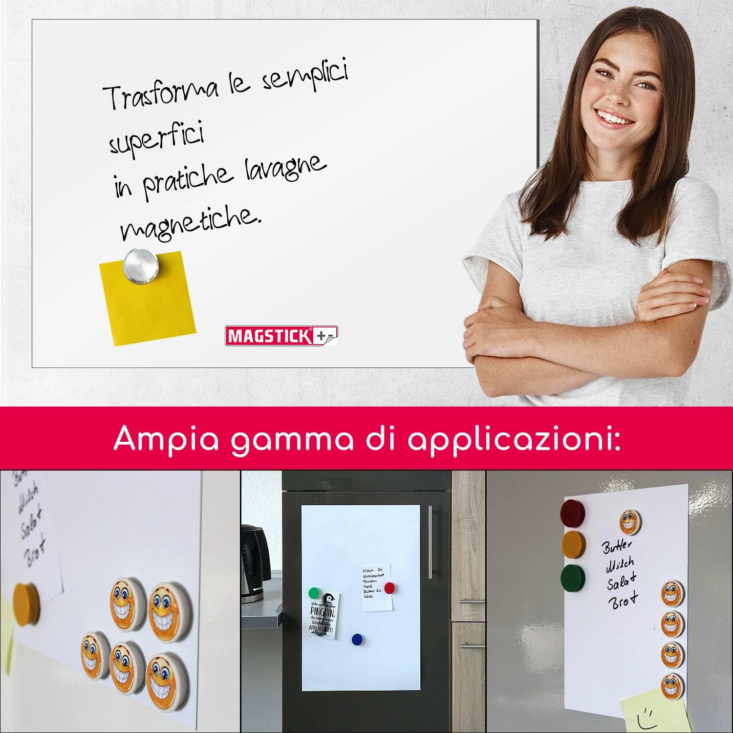 Magstick I Foglio ferroso adesivo per calamite, rivestimento bianco I DIN A2 594 x 420 mm, spessore 0,6 mm I Base flessibile magnetica fai da te per casa e ufficio I mag009