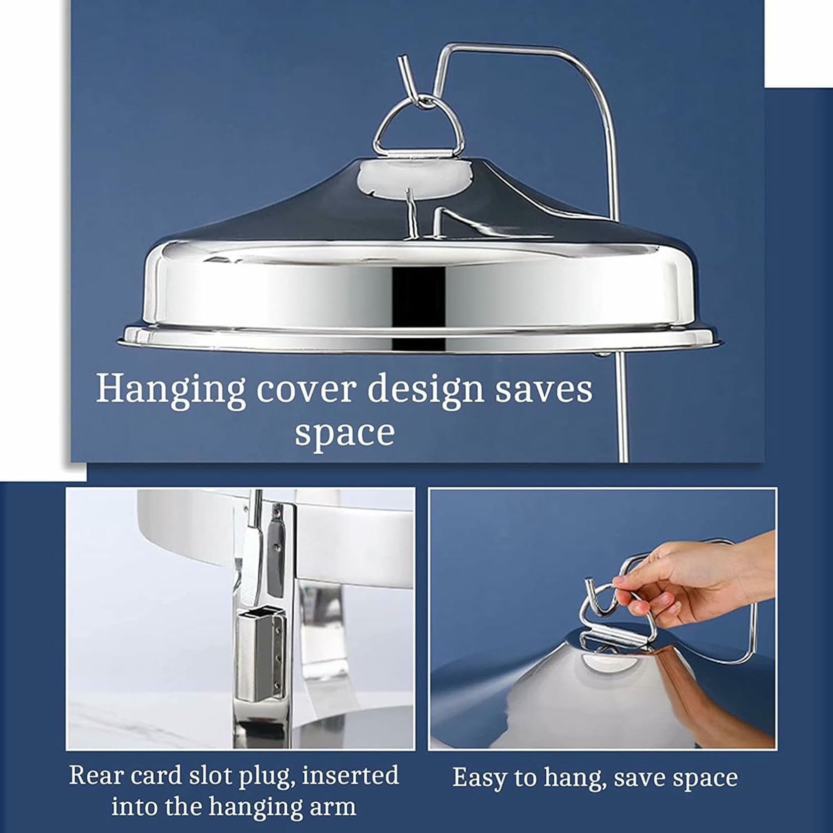 Chafing Dish in Acciaio Inossidabile con Coperchio sospeso, Set di contenitori riscaldanti per Buffet di Catering, Inclusi teglia per Cibo, teglia per Acqua, Contenitore per combustibile~/