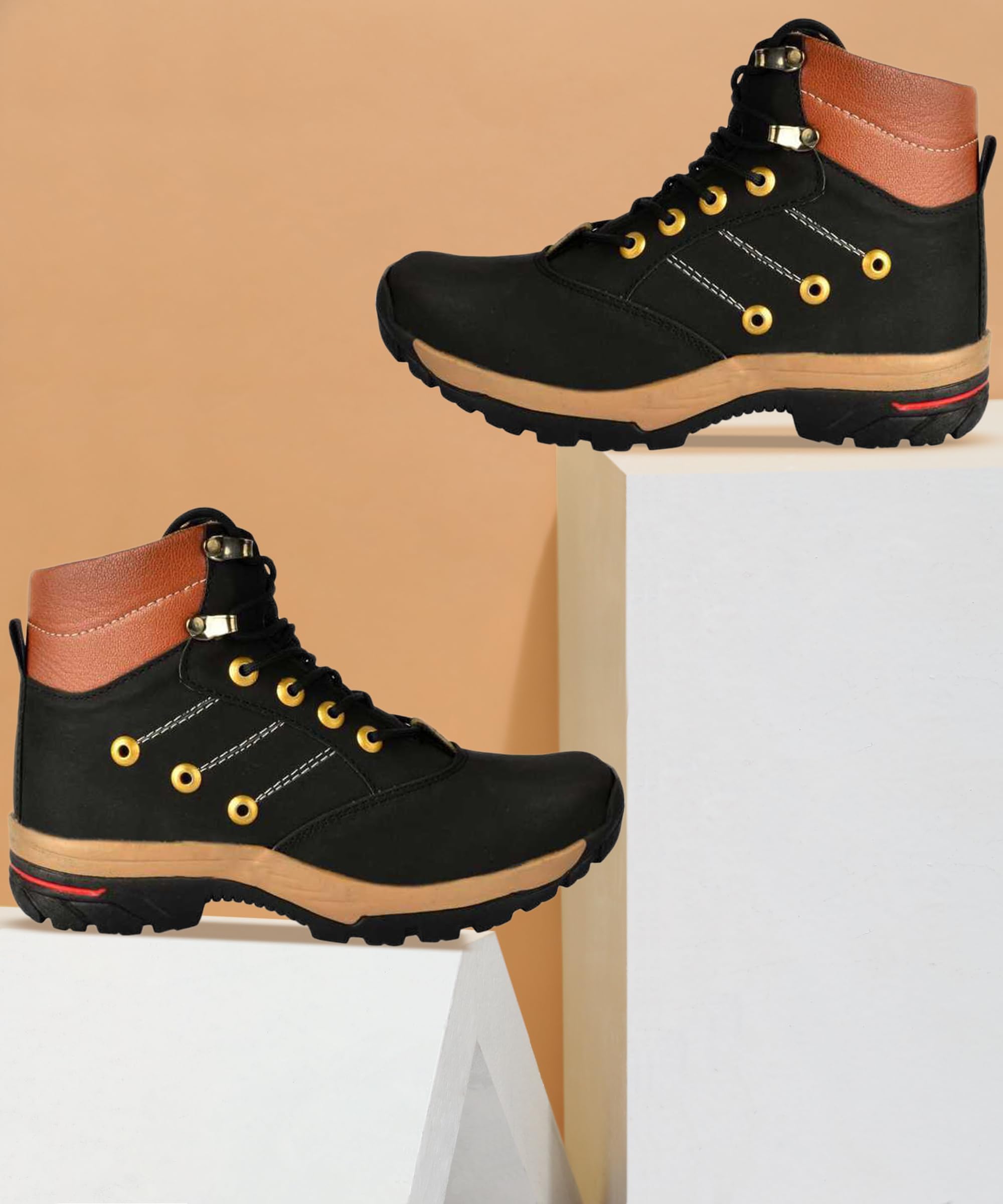 Mens Solid-X Black Brown Leatherette High Ankle Length Tough Casual Long Boots-image-9