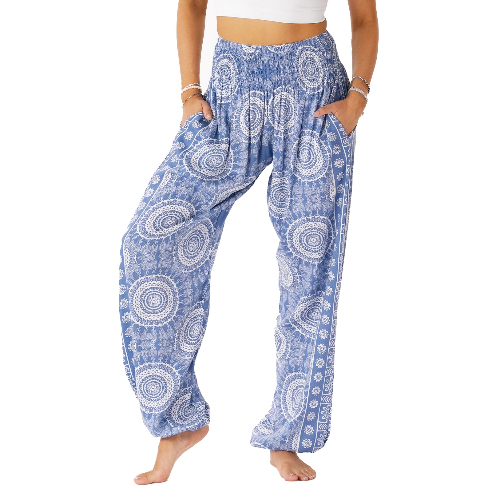 Lotus and Luna Women's Harem Pants Thai Pants for Beach &amp; Lounge High Waisted Flowy Boho Pants Genie Pants Yoga Pants