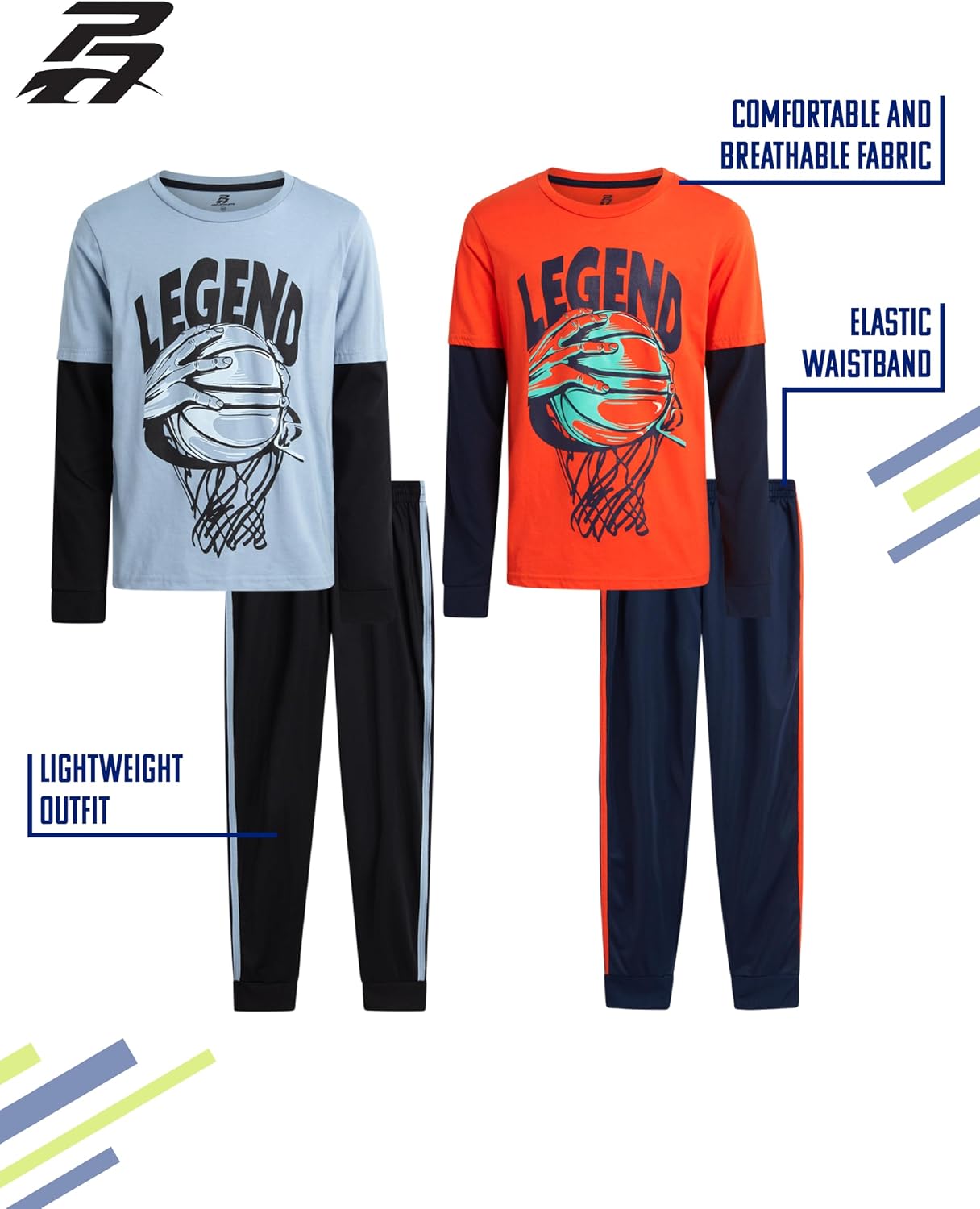 Pro Athlete Boys Sweatsuit Set - 4 Piece Short Sleeve Crewneck Athletic Graphic Tees and Tricot Jogger Sweatpants for Boys