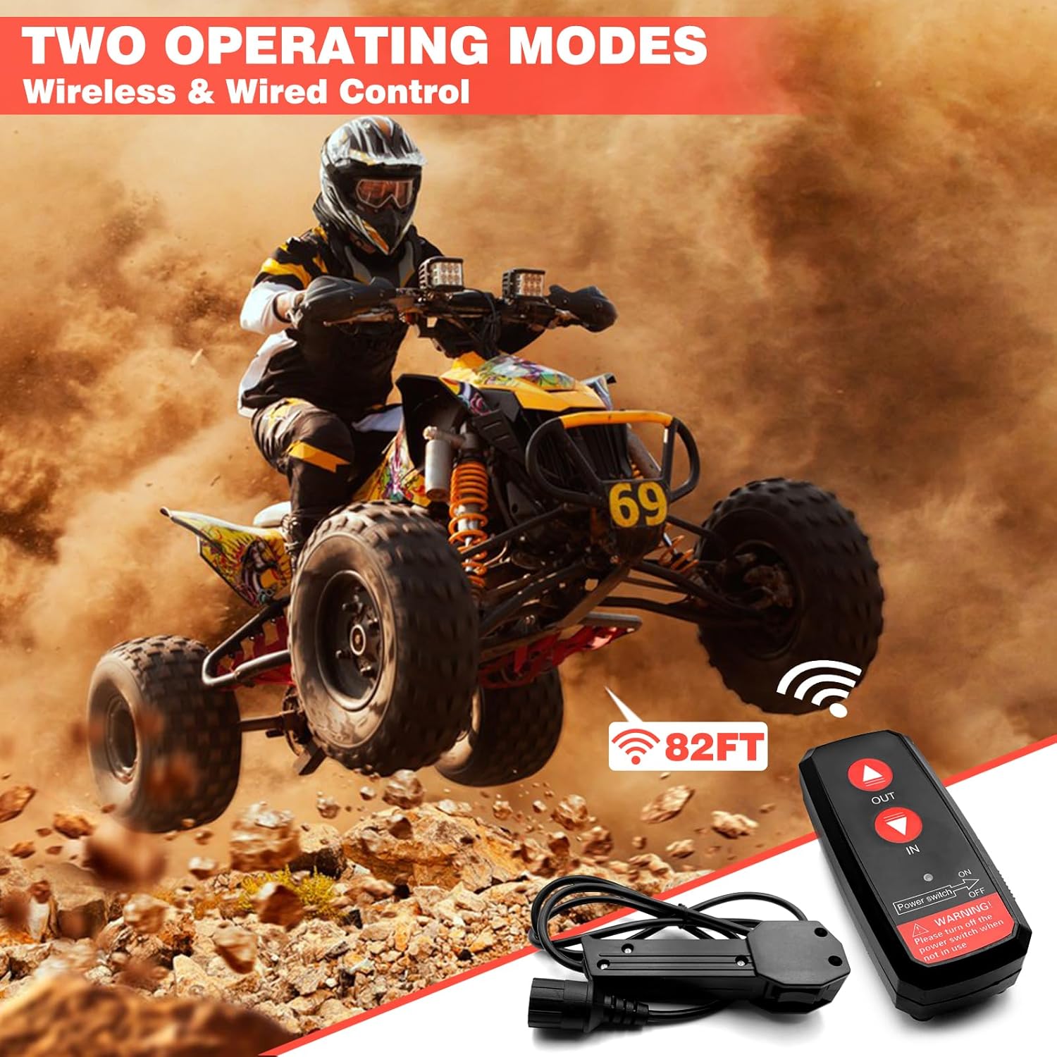 3500lbs ATV/UTV Electric Winch 12V DC with Wireless Remote, Synthetic Rope Electric Winch, Waterproof Winch with Mounting Plate,with Fairlead&Hook for Trucks, Jeeps, ATV, UTV, and Trailers