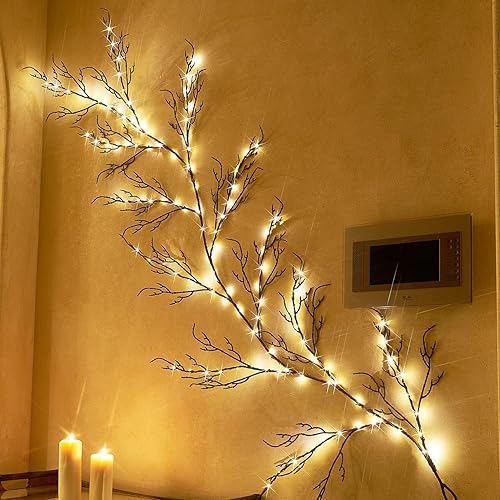 Miniatura 9 de Hairui Guirnalda de abedul iluminada de 6 pies, 120 luces LED enchufables, luces de vid preiluminadas para decoración de mesa de chimenea, chimenea,