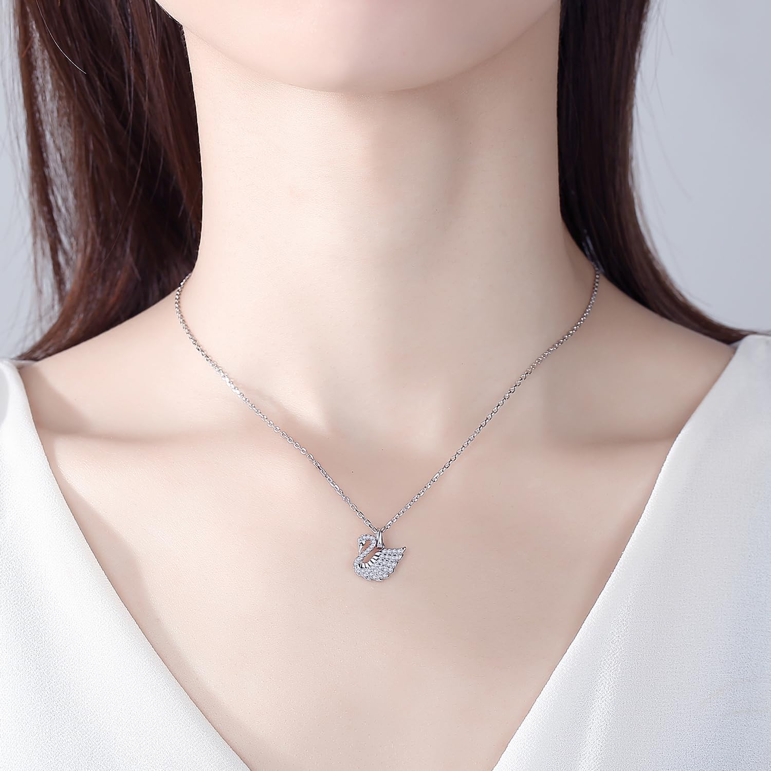 VIKI LYNN 925 Sterling Silver Cubic Zirconia Elegant Swan Pendant Necklace for Women - Image 8