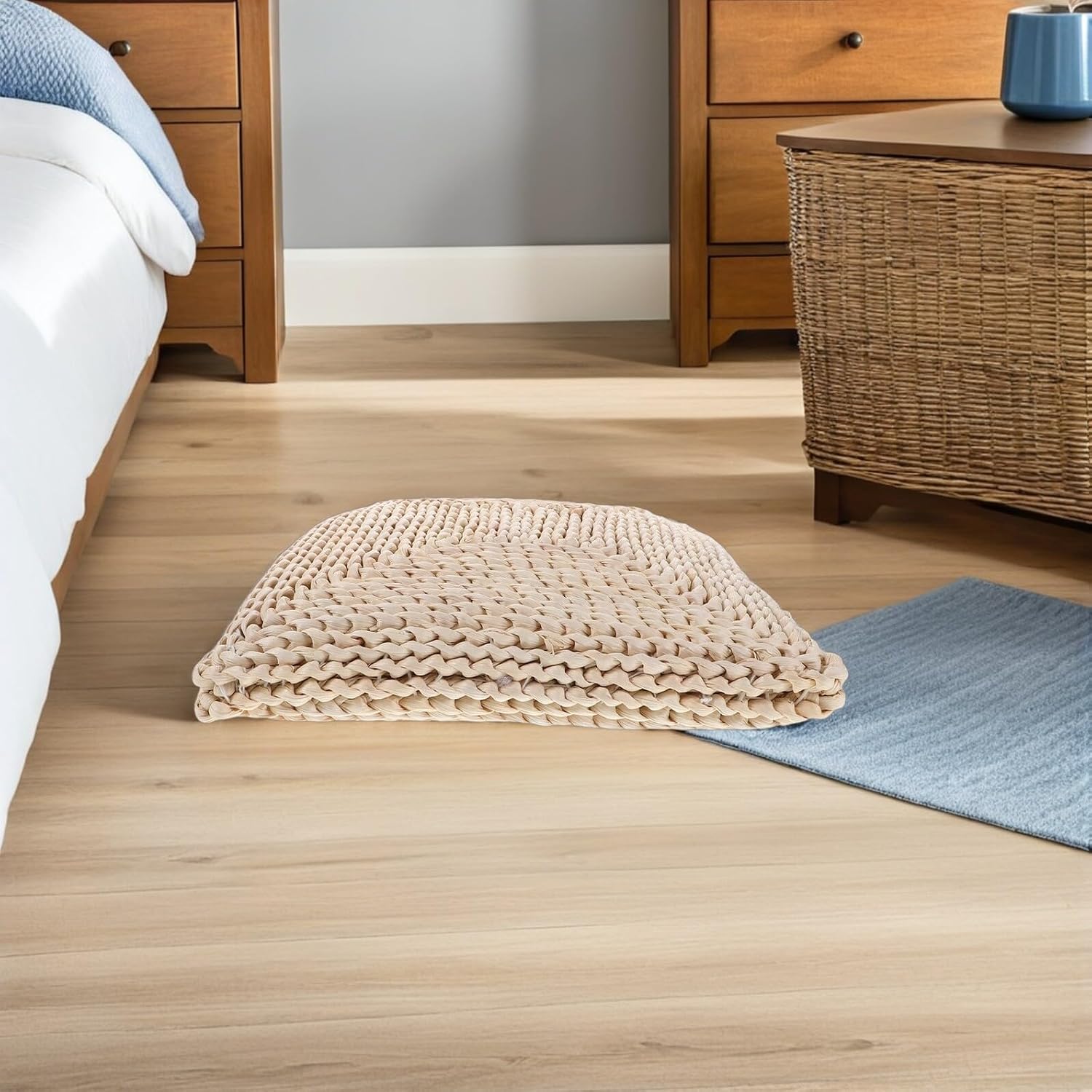 Grass Woven Floor Meditation Pillow 30x30cm Thickened Straw Seat Cushion Corn Husk Filling 6-8cm for Mindfulness Yoga Tea Ceremony Room Sitting Pad