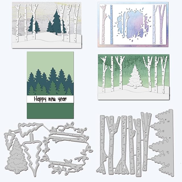 GLOBLELAND 2Pcs Christmas Pine Tree Cutting Dies Metal Winter Trees Stump Branch Trunk Die Cuts Embossing Stencils for Paper Card Making Decoration DIY Scrapbooking Album Craft Decor