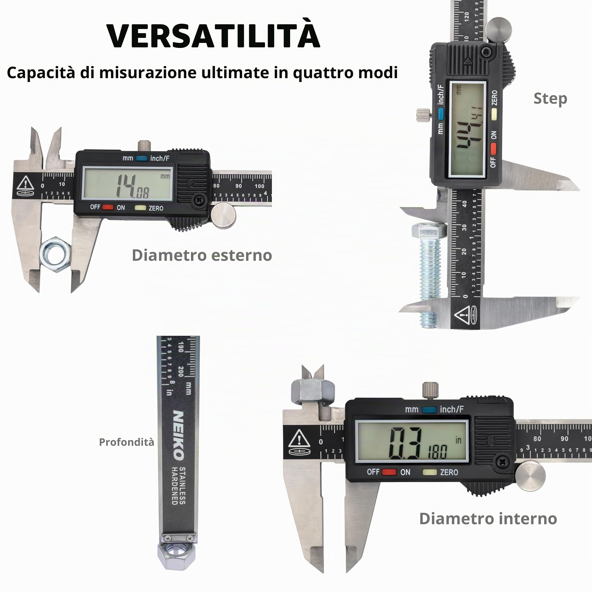 Neiko® 01407 a calibro digitale elettronico con grande display LCD | 0 – 15,2 cm | inch/frazioni/Millimeter conversione, 01407A