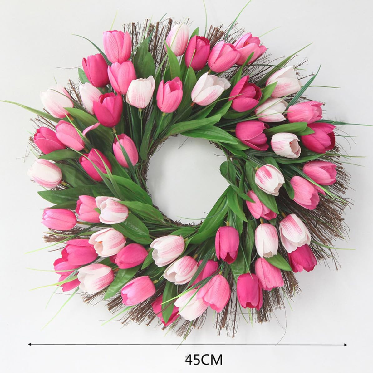 SEWACC Künstliche Blumengirlande und Rosa aus Tulpengirlande Rattan Stoff Leicht ohne Gießen Lebensechte Dekogirlande für Hochzeit und Fotografie