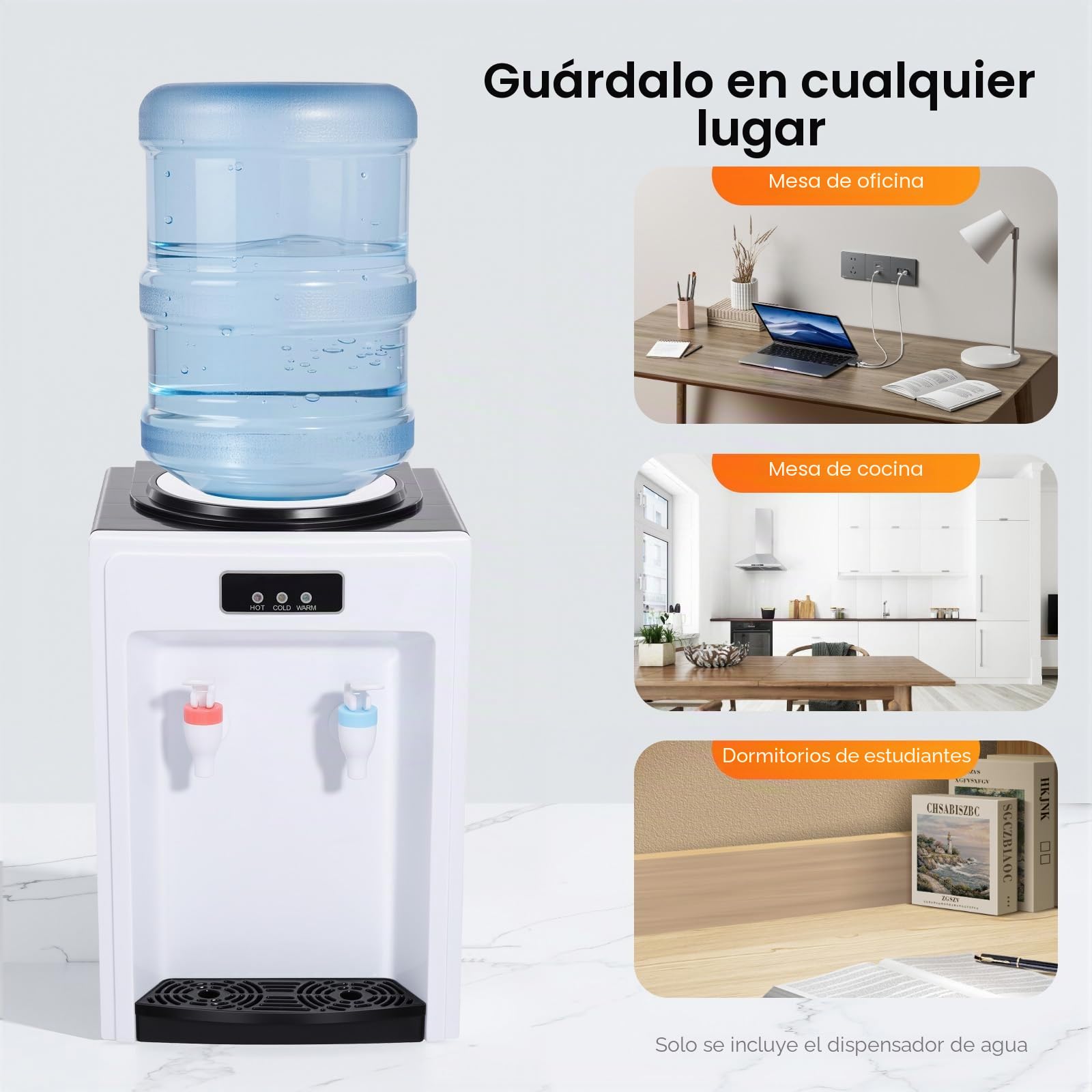 Dispensador de Agua eléctrico de 24 x 24 x 36 cm, dispensador de Agua Caliente y fría, 220 V, Cubo aplicable de 4,5 – 18,9 L, máquina de Agua para el hogar, dispensador de Agua fría (Blanco y Negro)