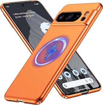 GRECAZO Magnetic Ultra Thin Frosted Designed for Google Pixel 8 Pro Phone Case 6.7 inch Slim Minimalist Lightweight Matte Hard PC Compatible with MagSafe Cover Protective Bumper Case-Orange