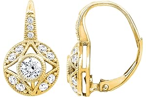 DIAMONBLISS Gold Leverback Earrings with Simulated Diamonds