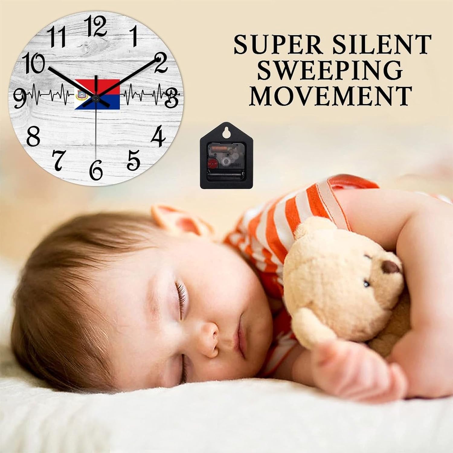 Sint Maarten Flag Heartbeat Clock Sint Maarten Large Wooden Wall Clock Battery Operated Silent 15 Inch Farmhouse Wall Clock Decorative for Home Kitchen Living Room Bedroom Office