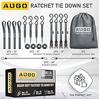 Vista 5 de AUGO Correas de trinquete de servicio pesado, paquete de 4 - 15 pies - resistencia a la rotura de 2200 libras - con ganchos en S con seguro