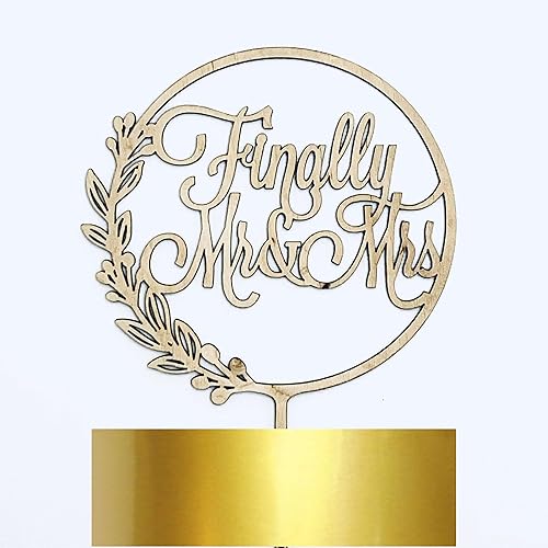 Finally Mr and Mrs Wedding - Decoración de madera para pastel de boda, color dorado y plateado (sin pintar)